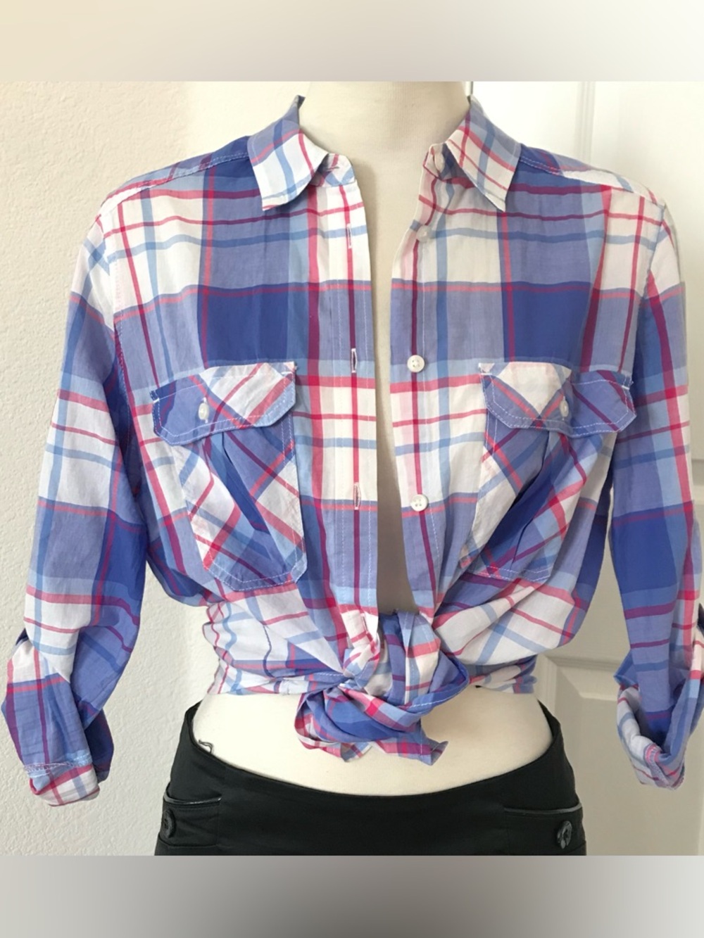 NEW $68 Express Plaid Button Down Dress Shirt Top Blouse